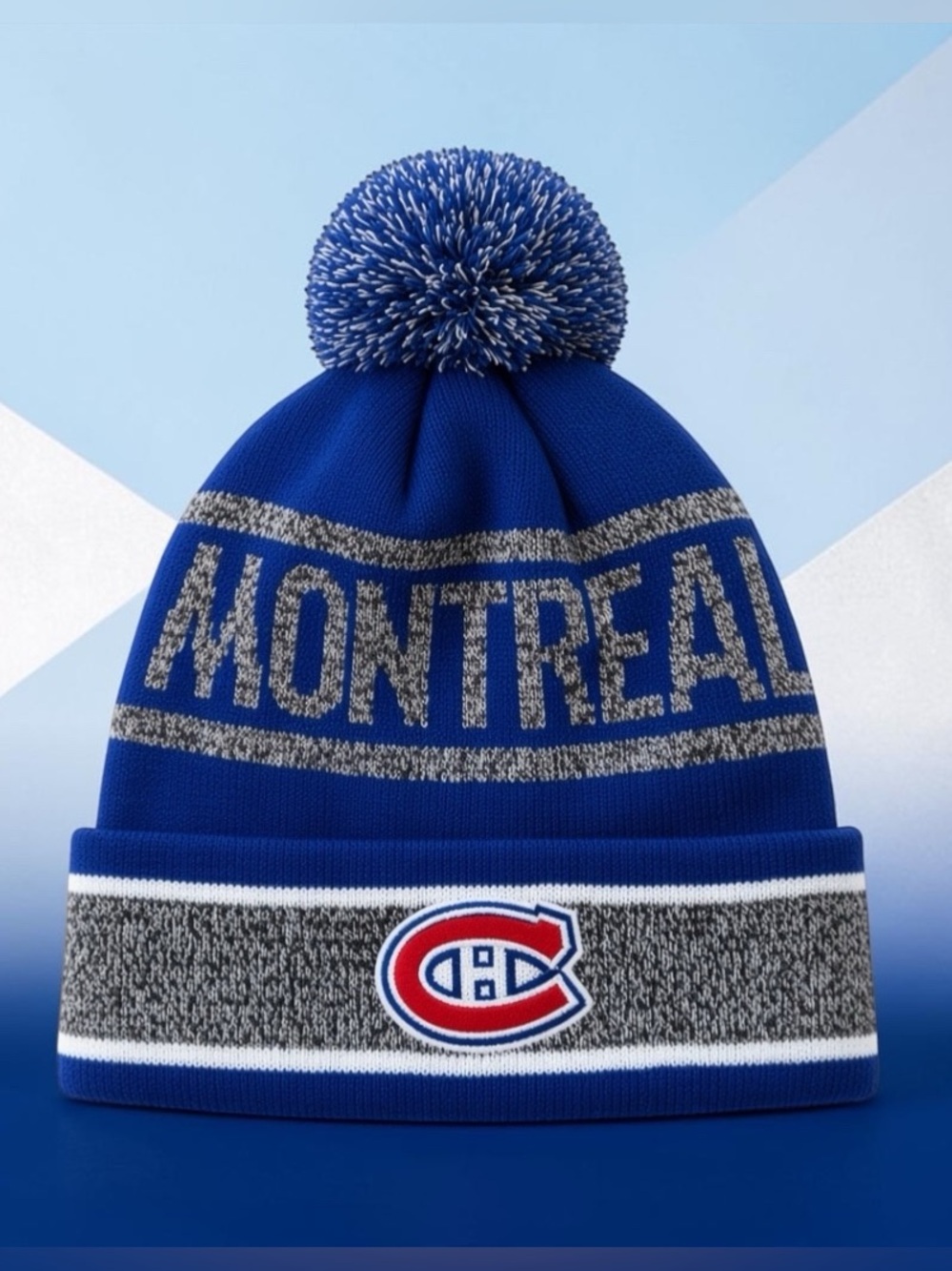 Montreal Canadiens NHL Men’s Knit Beanie with Pom Pom – Blue, One Size